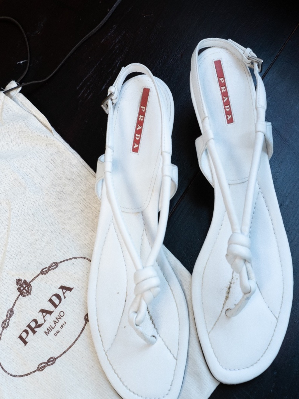 Vintage 2000s Prada Sport (Luna Rossa) White Leather Thong Sandals